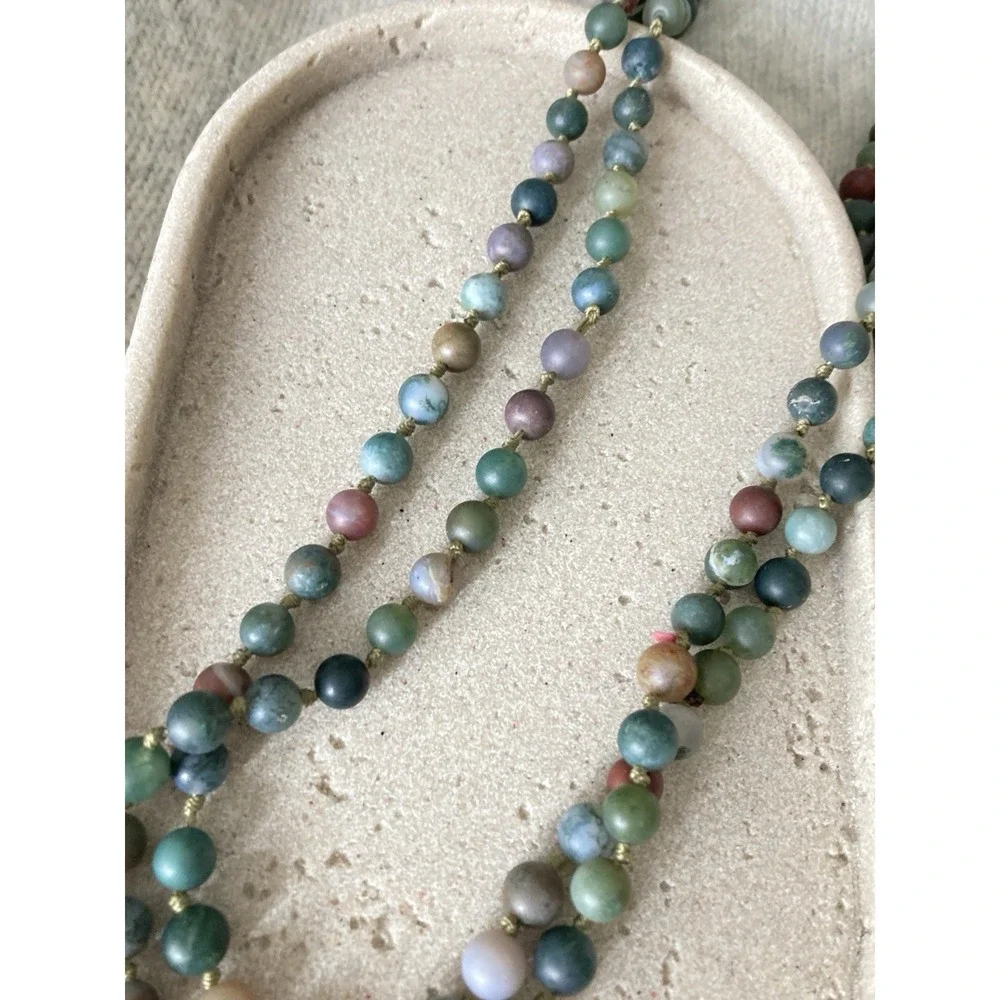 Multi Strand Matte Stone Beaded‎ Necklace Knotted Earth Tones Long Wrappable